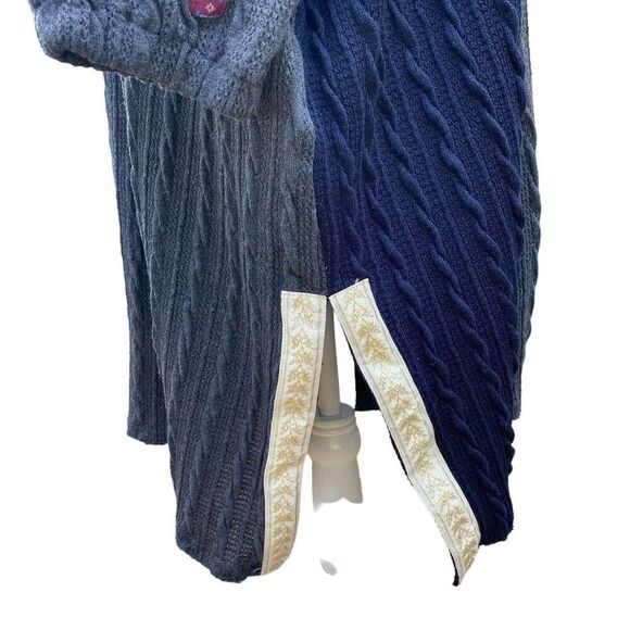 Pol Long Open Front Cardigan Kimono Knitted Navy Gray‎ Boho Embroidery SMJ368C - Picture 9 of 13